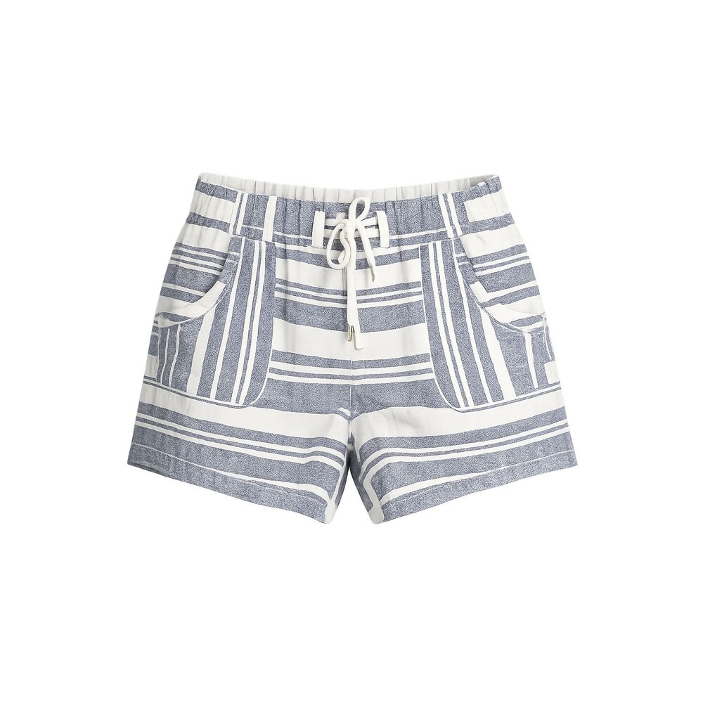 Athleta 100% Linen Striped Shorts Women’s Size 6 Blue White Drawstring Elastic W